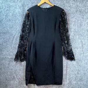 Vintage Pilar Rossi Dress Womens 10 Black Silk Lacey Side Slit Dark Fairy Goth